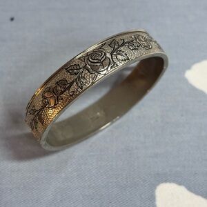 American Hayward Brand Antique Full Version Rose Carved Sterling Silver Bracelet